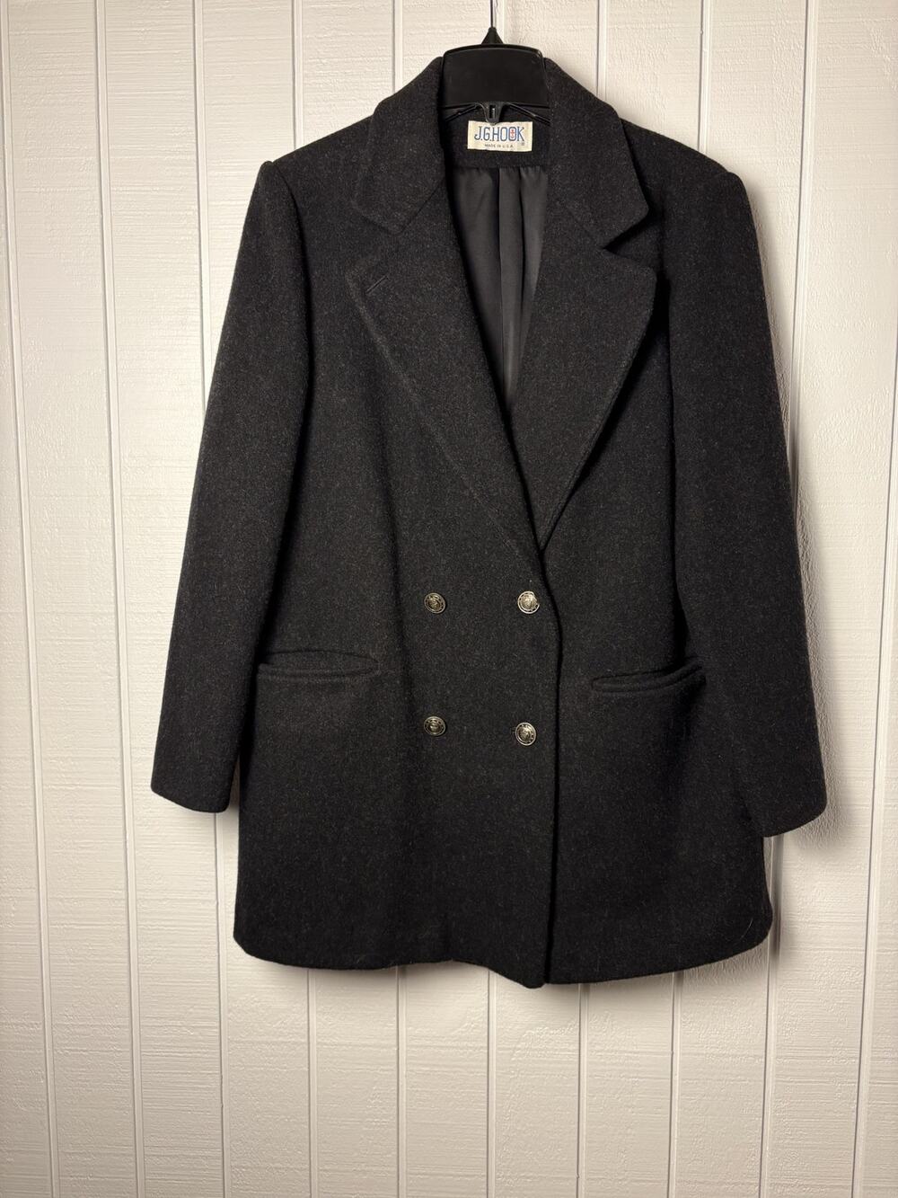 Vintage 80s JG Hook 100% Wool Coat Womens USA Double Breasted Old Money